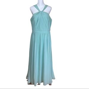 #LEVKOFF Mint Green Grecian Maxi Ruched Halter Prom Bridesmaids Gown 14